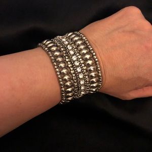 Silver beaded with rhinestones stretch bracelet